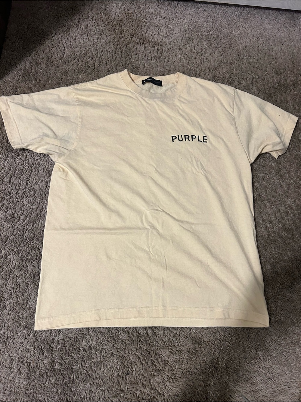 Unbranded Cream Crewneck T-Shirt with 'PURPLE' Chest Logo